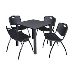 30 in Square Breakroom Table- Grey Top, Black Legs, 4 M Stack Chairs- Black