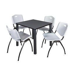 30 in Square Breakroom Table- Grey Top, Black Legs, 4 M Stack Chairs- Grey
