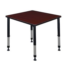 30 in.Square Height Adjustable Classroom Activity Table- Mahogany
