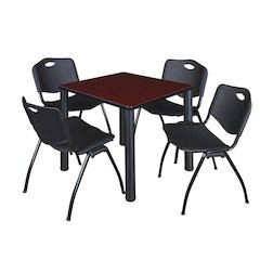 30 in Square Breakroom Table- Mahogany Top, Black Legs, 4 M Stack Chairs- Black