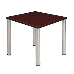 30 in. Small Square Breakroom Table- Mahogany Top, Chrome Legs