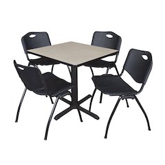 Small 30 in. Square X-Base Breakroom Table- Maple & 4 M Stack Chairs- Black