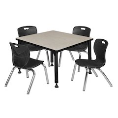 30 Square Adjustable Classroom Table- Maple & 4 Andy 12 Stack Chairs- Black