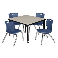 30 Square Adjustable Classroom Table- Maple & 4 Andy 12 Stack Chairs- Blue