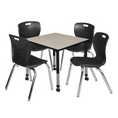 30 Square Mobile Classroom Table- Maple & 4 4 Andy 18 Stack Chairs- Black