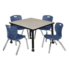 30 Square Mobile Classroom Table- Maple & 4 4 Andy 12 Stack Chairs- Blue