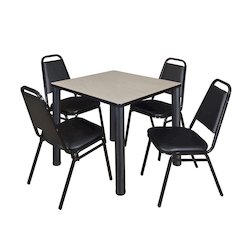 30 in Square Breakroom Table- Maple Top, Black Legs, 4 Restaurant Stack Chairs