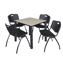 30 in Square Breakroom Table- Maple Top, Black Legs, 4 M Stack Chairs- Black