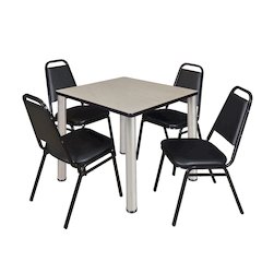 30 in Square Breakroom Table- Maple Top, Chrome Legs, 4 Restaurant Stack Chairs
