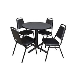 Small 30 Round X-Base Breakroom Table- Grey & 4 Restaurant Stack Chairs- Black