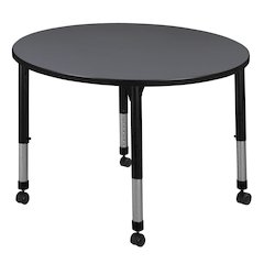 30 in. Round Height Adjustable Mobile Classroom Activity Table- Grey