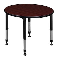 30 in.Round Height Adjustable Classroom Activity Table- Mahogany
