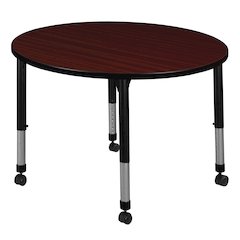 30 in. Round Height Adjustable Mobile Classroom Activity Table- Mahogany