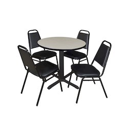 Small 30 Round X-Base Breakroom Table- Maple & 4 Restaurant Stack Chairs- Black