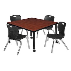 36 Square Mobile Classroom Table- Cherry & 4 Andy 12 Stack Chairs- Black