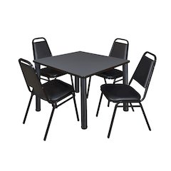 36 in Square Breakroom Table- Grey Top, Black Legs, 4 Restaurant Stack Chairs