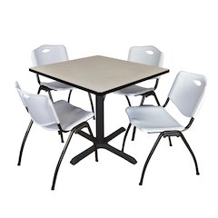 36 in. Square X-Base Breakroom Table- Maple & 4 M Stack Chairs- Grey