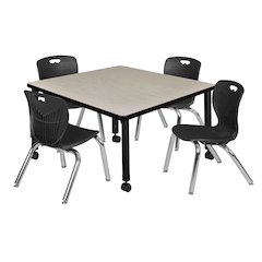 36 Square Mobile Classroom Table- Maple & 4 4 Andy 12 Stack Chairs- Black
