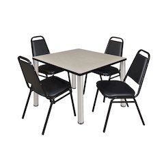 36 in Square Breakroom Table- Maple Top, Chrome Legs, 4 Restaurant Stack Chairs