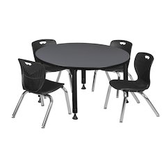 36 Round Adjustable Classroom Table- Grey & 4 Andy 12 Stack Chairs- Black