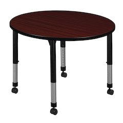 36 in. Round Height Adjustable Mobile Classroom Activity Table- Mahogany