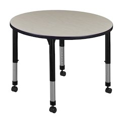36 in. Round Height Adjustable Mobile Classroom Activity Table- Maple