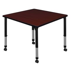 42 in. Square Height Adjustable Mobile Classroom Activity Table- Mahogany