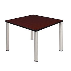 42 in. Medium Square Breakroom Table- Mahogany Top, Chrome Legs