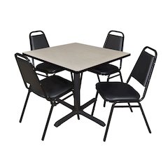 42 in. Square X-Base Breakroom Table- Maple & 4 Restaurant Stack Chairs- Black