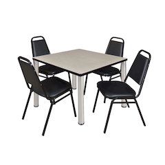 42 in Square Breakroom Table- Maple Top, Chrome Legs, 4 Restaurant Stack Chairs