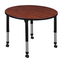 42 in. Round Height Adjustable Mobile Classroom Activity Table- Cherry