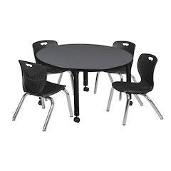 42 Round Adjustable Classroom Table- Grey & 4 Andy 12 Stack Chairs- Black