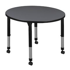 42 in. Round Height Adjustable Mobile Classroom Activity Table- Grey