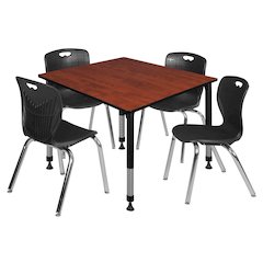 48 Square Adjustable Classroom Table- Cherry & 4 Andy 18 Stack Chairs- Black