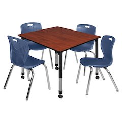 48 Square Mobile Classroom Table- Cherry & 4 Andy 18 Stack Chairs- Blue