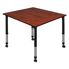 48 in. Square Height Adjustable Mobile Classroom Activity Table- Cherry