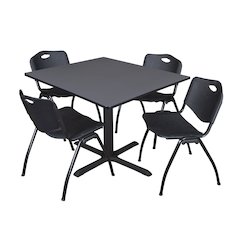 48 in. Square X-Base Breakroom Table- Grey & 4 M Stack Chairs- Black