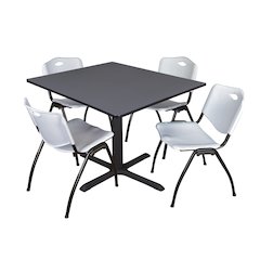 48 in. Square X-Base Breakroom Table- Grey & 4 M Stack Chairs- Grey