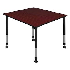 48 in. Square Height Adjustable Mobile Classroom Activity Table- Mahogany