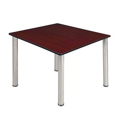48 in. Large Square Breakroom Table- Mahogany Top, Chrome Legs
