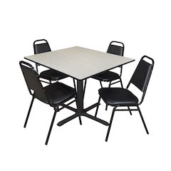 48 in. Square X-Base Breakroom Table- Maple & 4 Restaurant Stack Chairs- Black