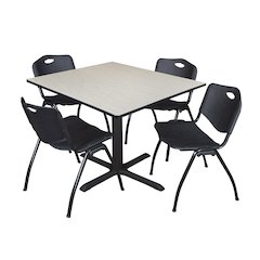 48 in. Square X-Base Breakroom Table- Maple & 4 M Stack Chairs- Black