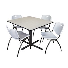 48 in. Square X-Base Breakroom Table- Maple & 4 M Stack Chairs- Grey