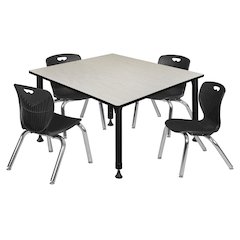48 Square Adjustable Classroom Table- Maple & 4 Andy 12 Stack Chairs- Black