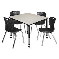 48 Square Mobile Classroom Table- Maple & 4 4 Andy 18 Stack Chairs- Black