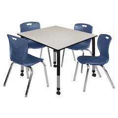 48 Square Mobile Classroom Table- Maple & 4 4 Andy 18 Stack Chairs- Blue