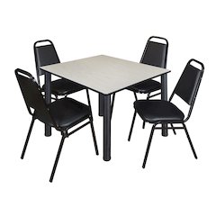 48 in Square Breakroom Table- Maple Top, Black Legs, 4 Restaurant Stack Chairs