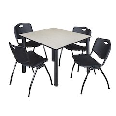 48 in Square Breakroom Table- Maple Top, Black Legs, 4 M Stack Chairs- Black