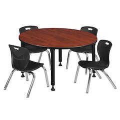 48 Round Adjustable Classroom Table- Cherry & 4 Andy 12 Stack Chairs- Black