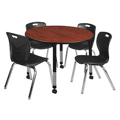 48 Round Adjustable Classroom Table- Cherry & 4 Andy 18 Stack Chairs- Black